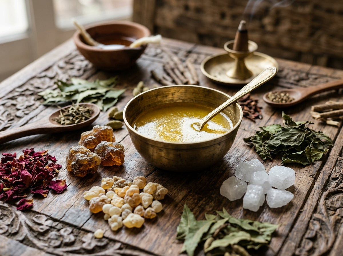 Natural raw Guggal, Loban, Camphor and pure Cow Ghee